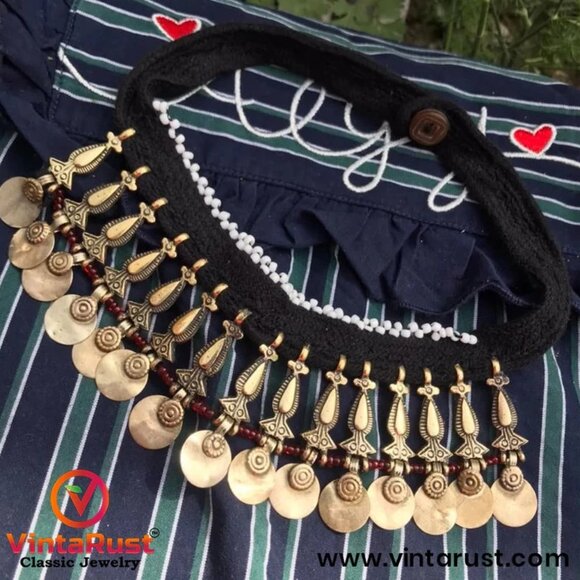 Vintage Bib Necklace, Afghan Tribal Bib Necklace, Tribal Jewelry, Boho Jewelry - Picture 2 of 5